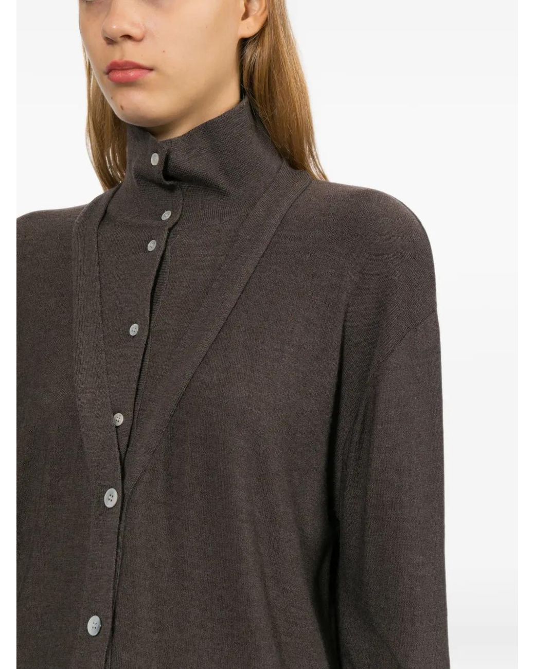 Source Unknown Brown Button-Up Layered-Effect Sweater
