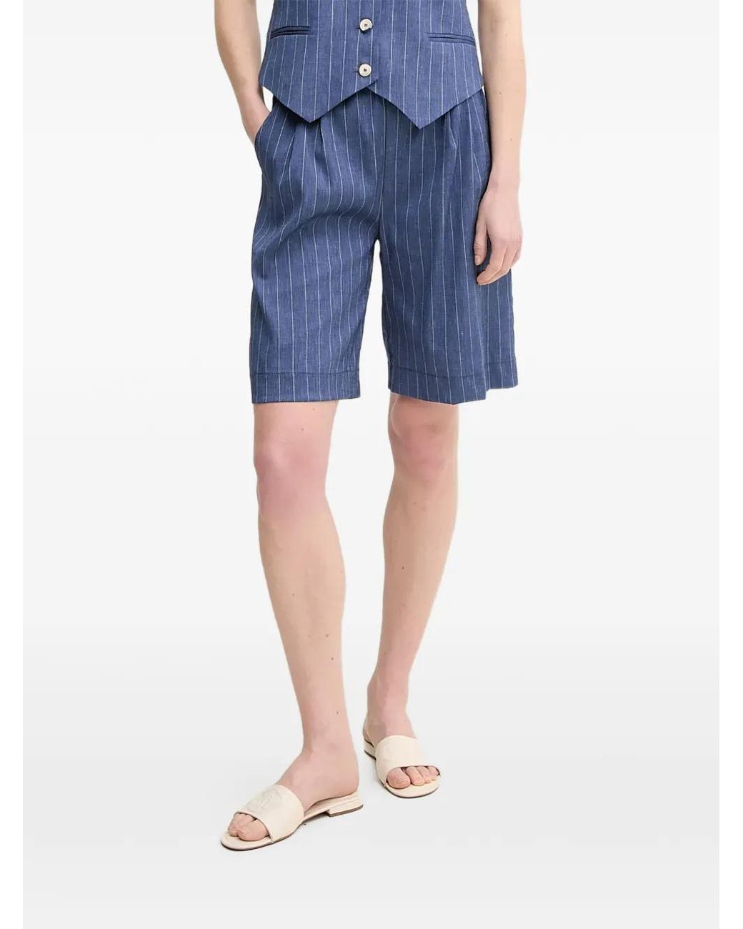 La Petite Francaise Blue Solange Pinstripe Drawstring Shorts