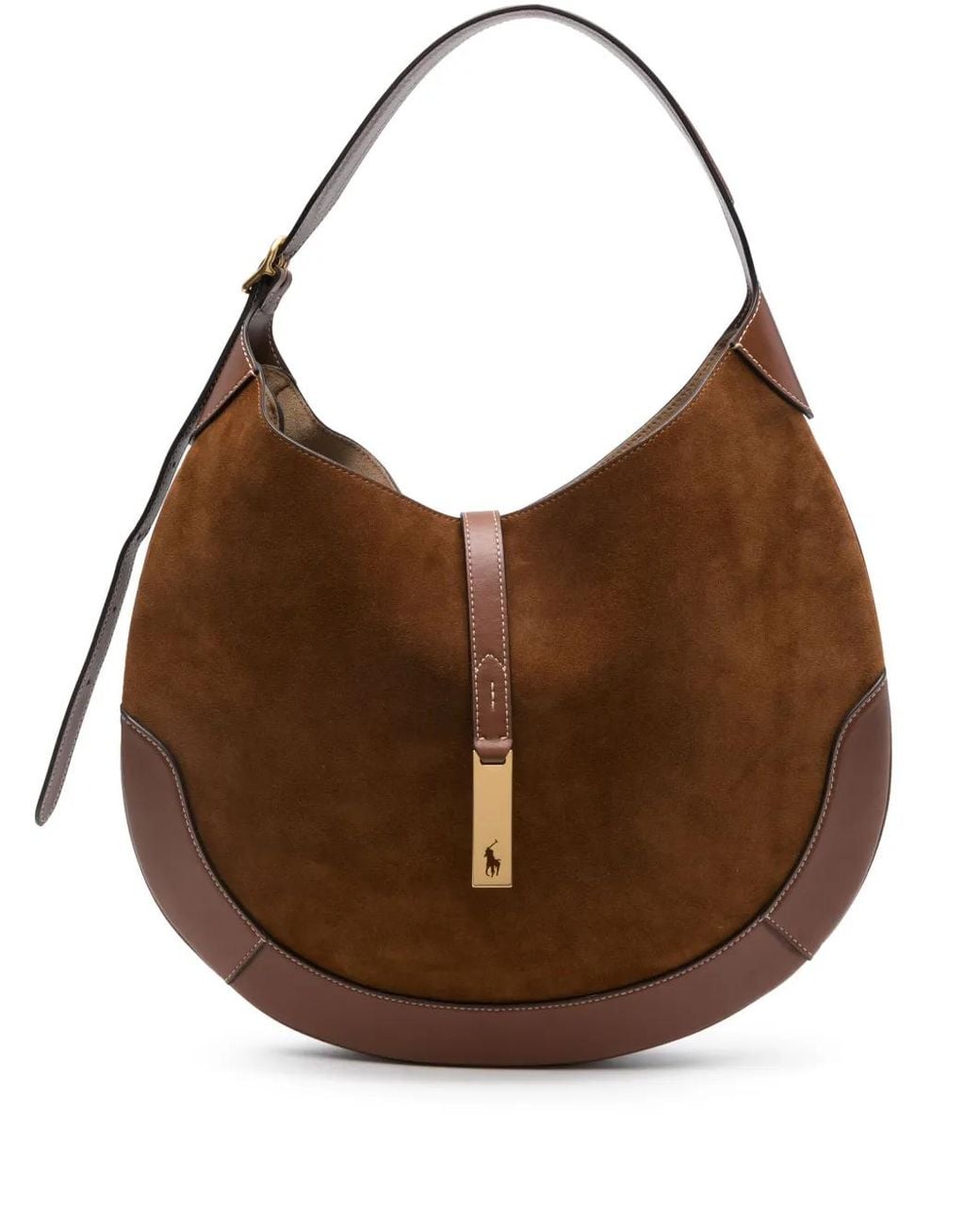 Polo Ralph Lauren Brown Large Polo Id Suede Shoulder Bag