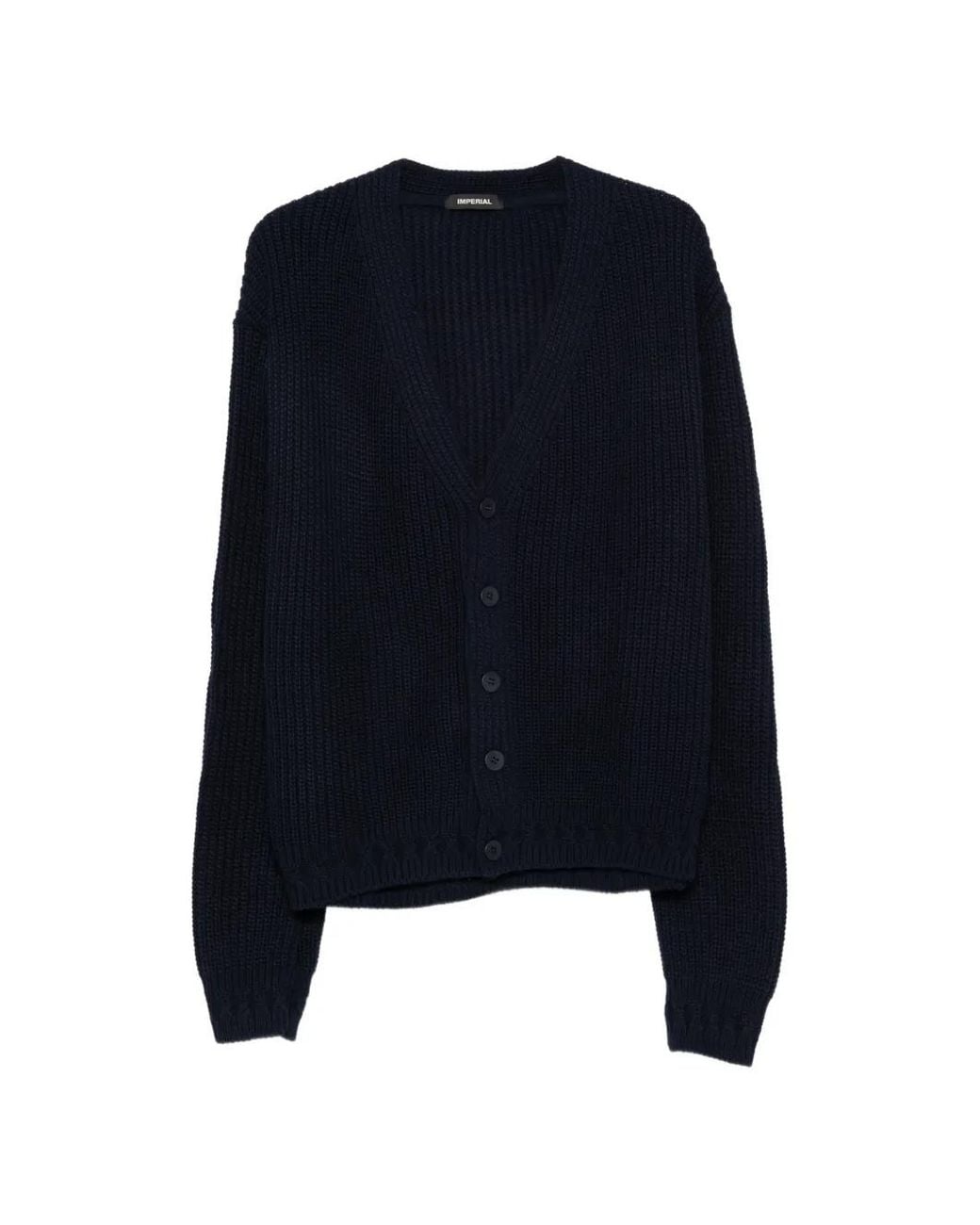Imperial Blue Ribbed-Knit V-Neck Cardigan for men