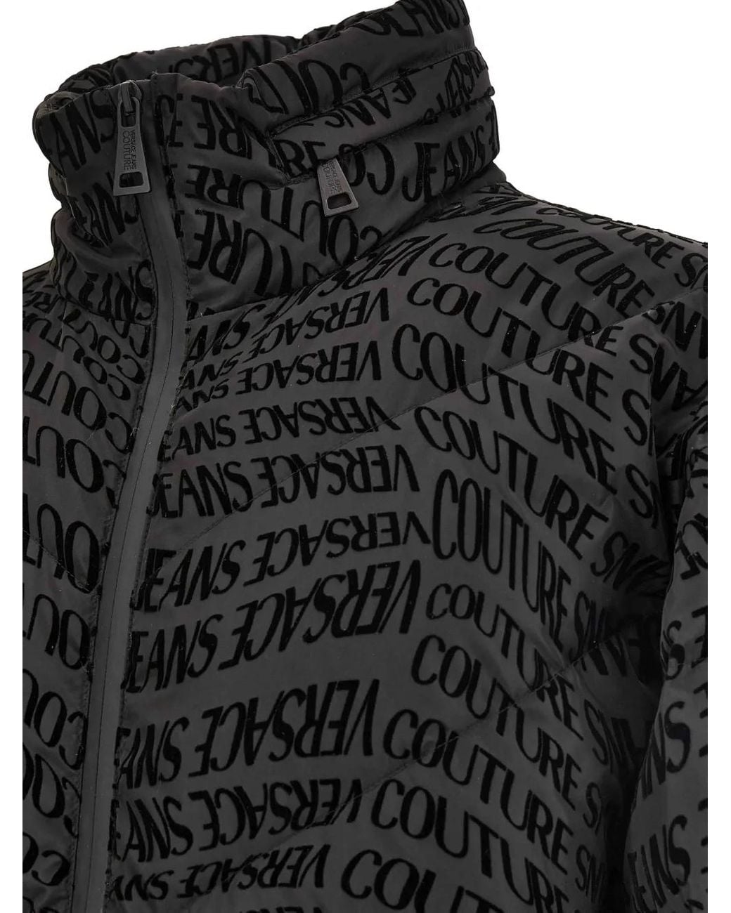 Versace Jeans Couture Black Logo-Print Puffer Jacket for men