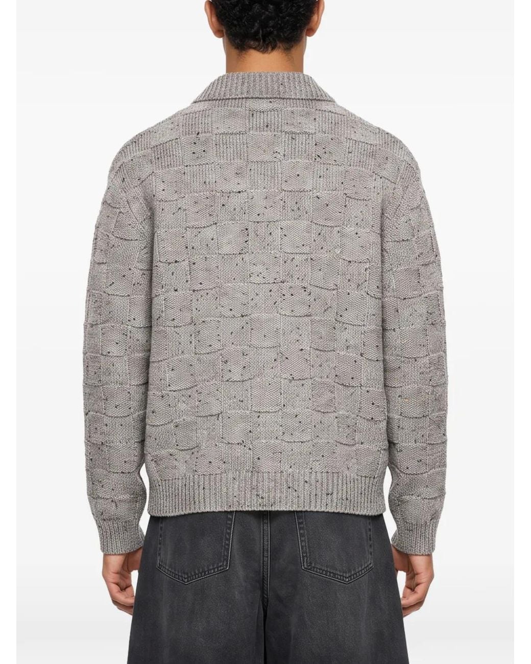 YMC Gray Cardigan En Maille Mouchetée À Damier for men