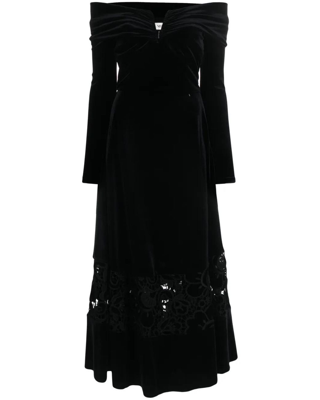 Nissa Black Lace-Detailing Velvet-Finish Dress