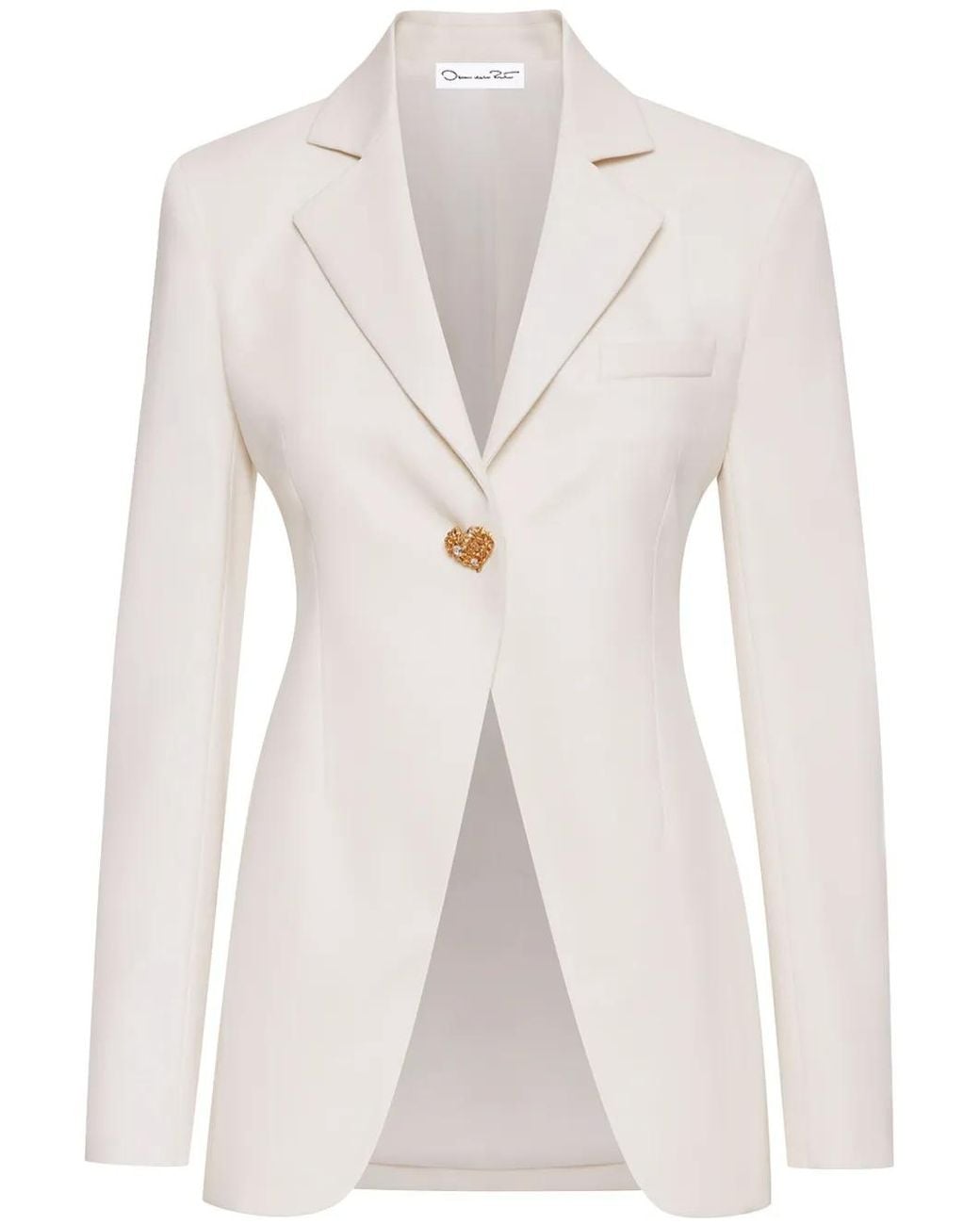 Oscar de la Renta Natural Button-Detail Virgin-Wool Blazer