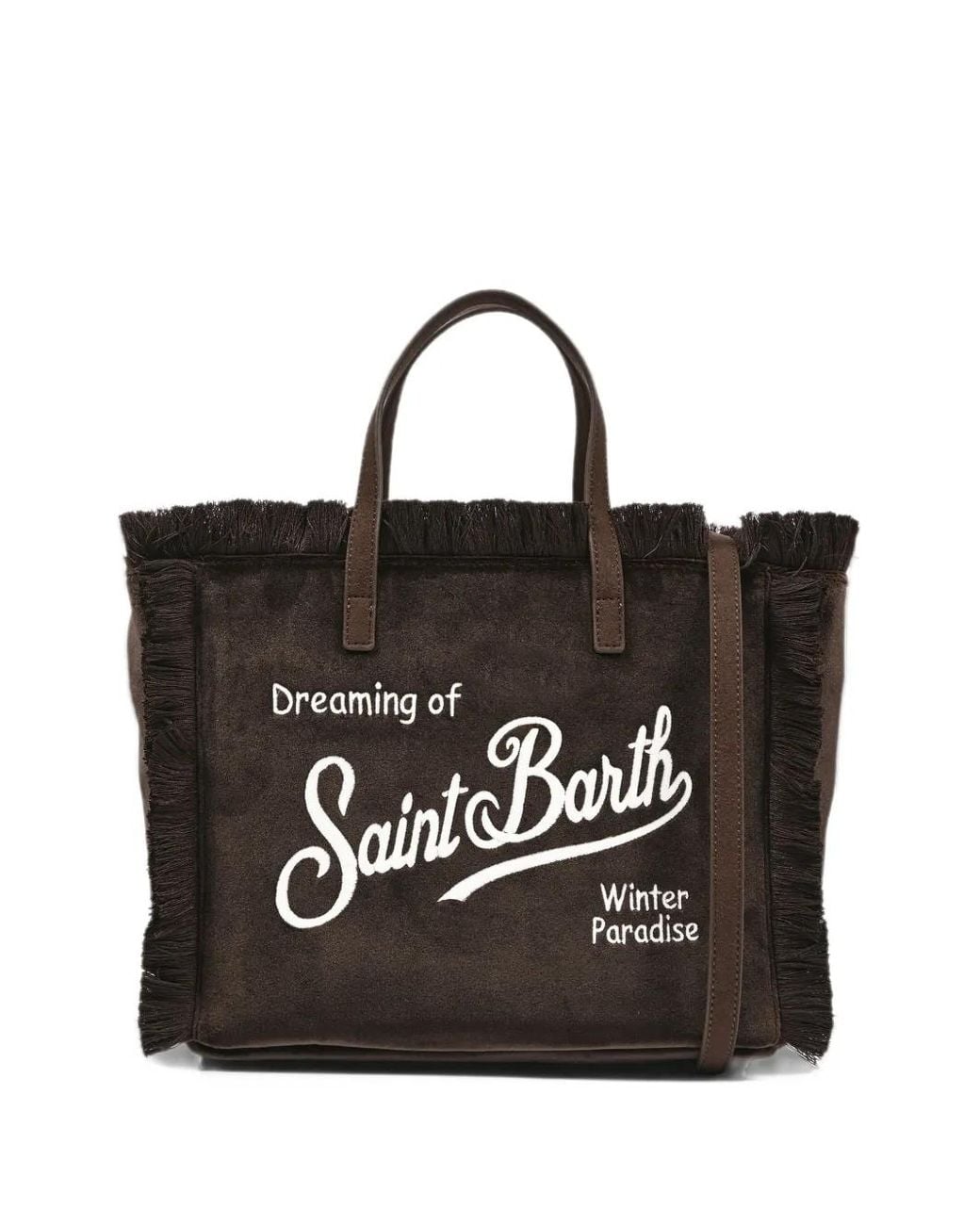 Mc2 Saint Barth Black Colette Fringe-Trim Logo-Embroidered Tote Bag