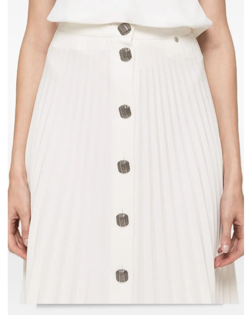 Nissa White High-Waisted Pleated Midi Skirt