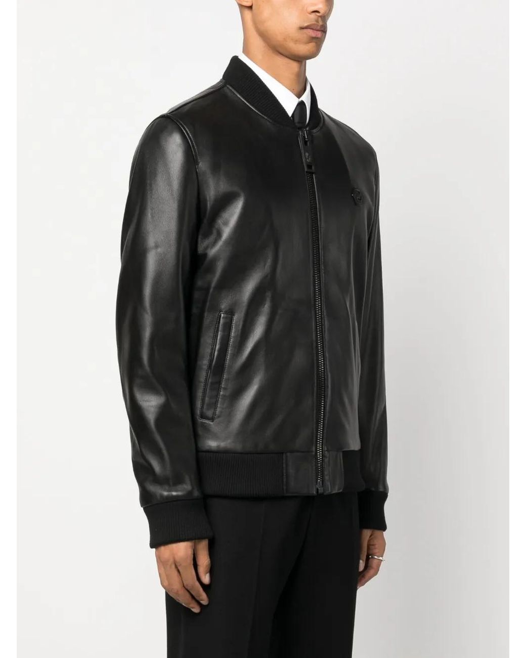 Philipp Plein Black Skull&Bones Leather Jacket for men