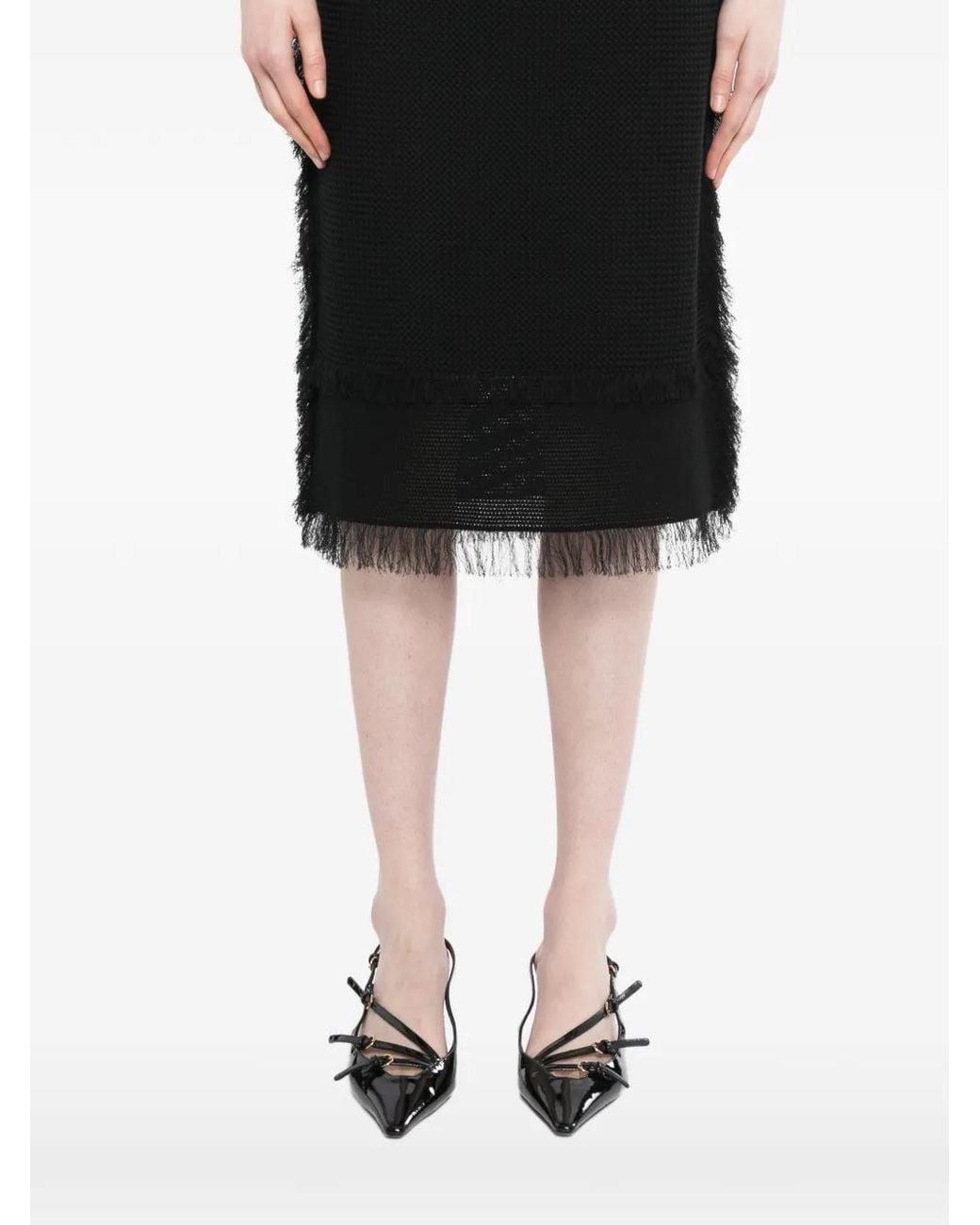 JNBY Black Fringed Straight Skirt