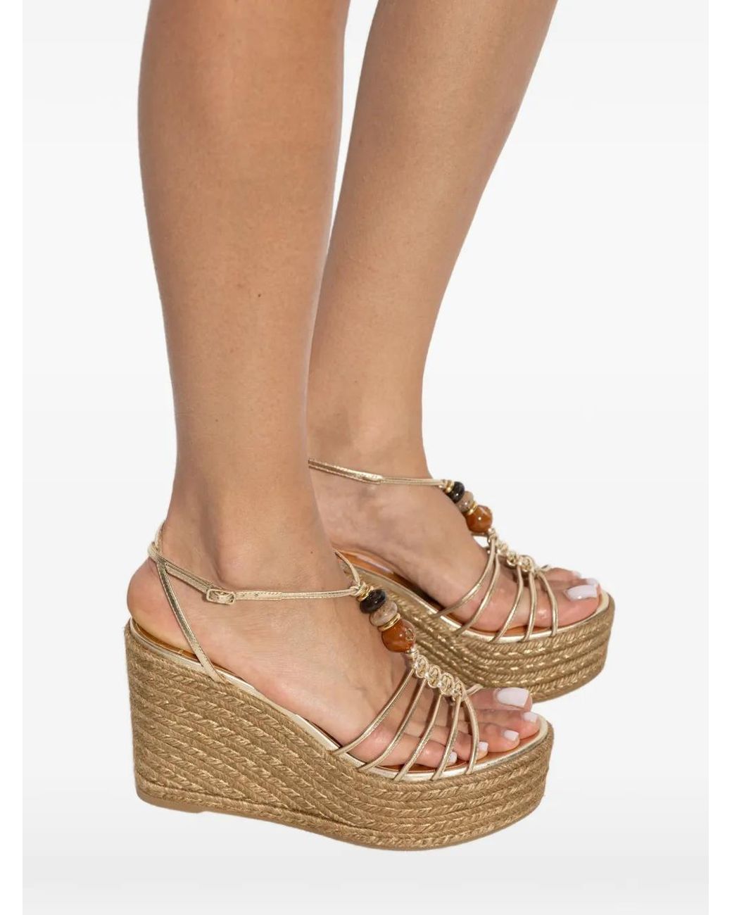 Jimmy Choo Natural Sandales Compensées Lemi Wedge 50 À Perles