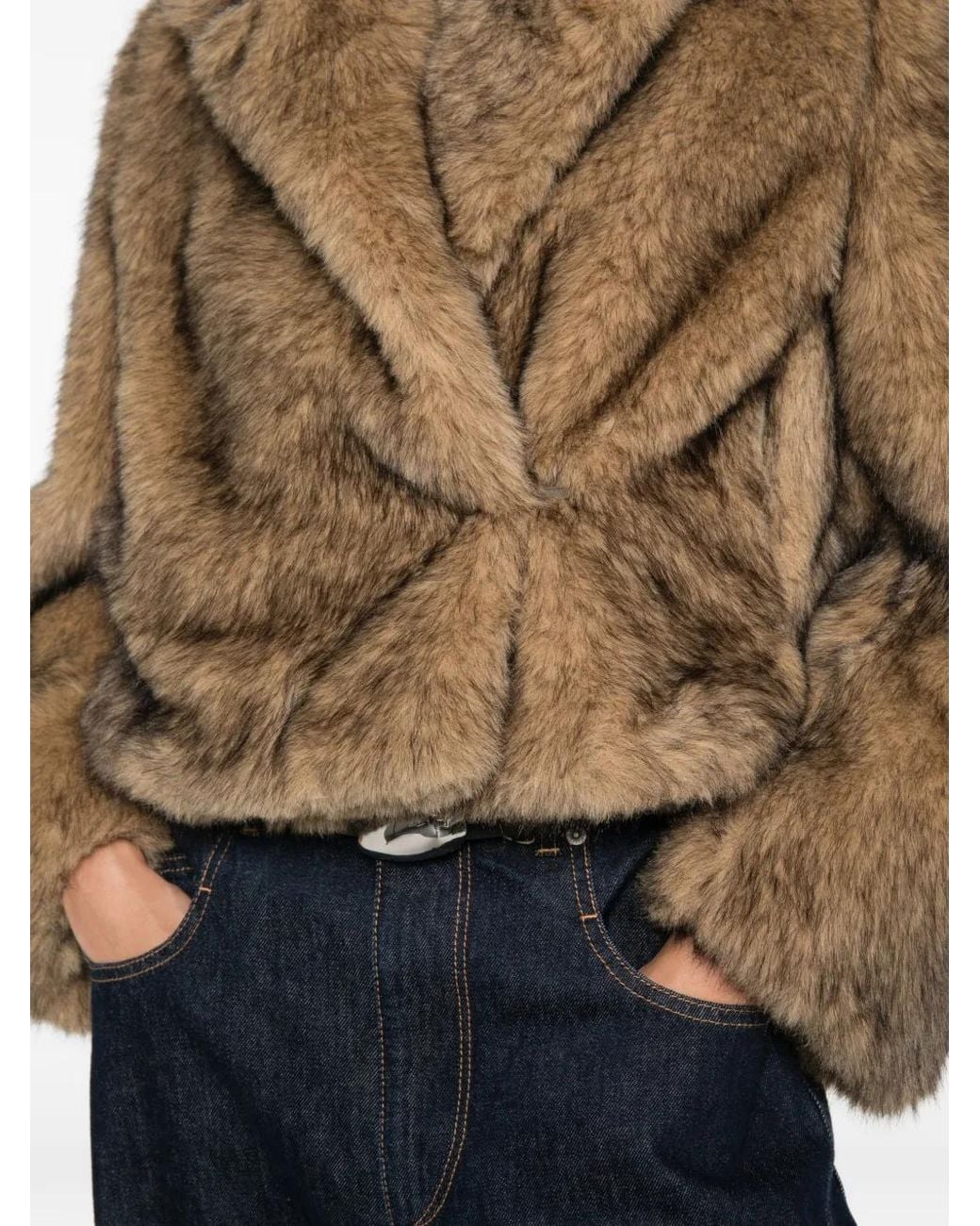 Drykorn Brown Faux-Fur Notched-Lapel Jacket