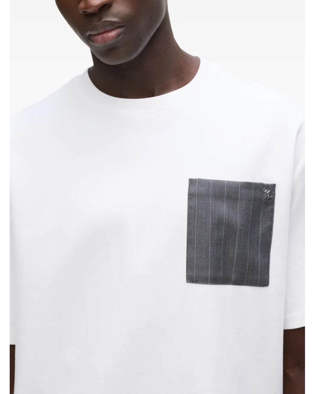 Karl Lagerfeld White Pinstripe Pocket T-Shirt for men