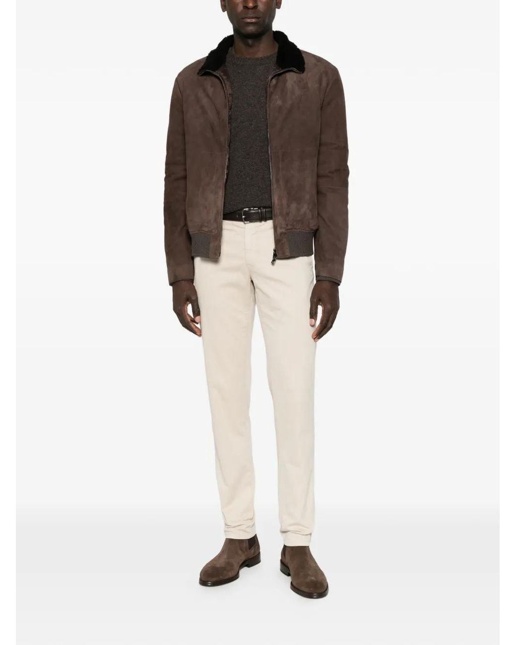 Corneliani Brown Shearling-Collar Suede Jacket for men