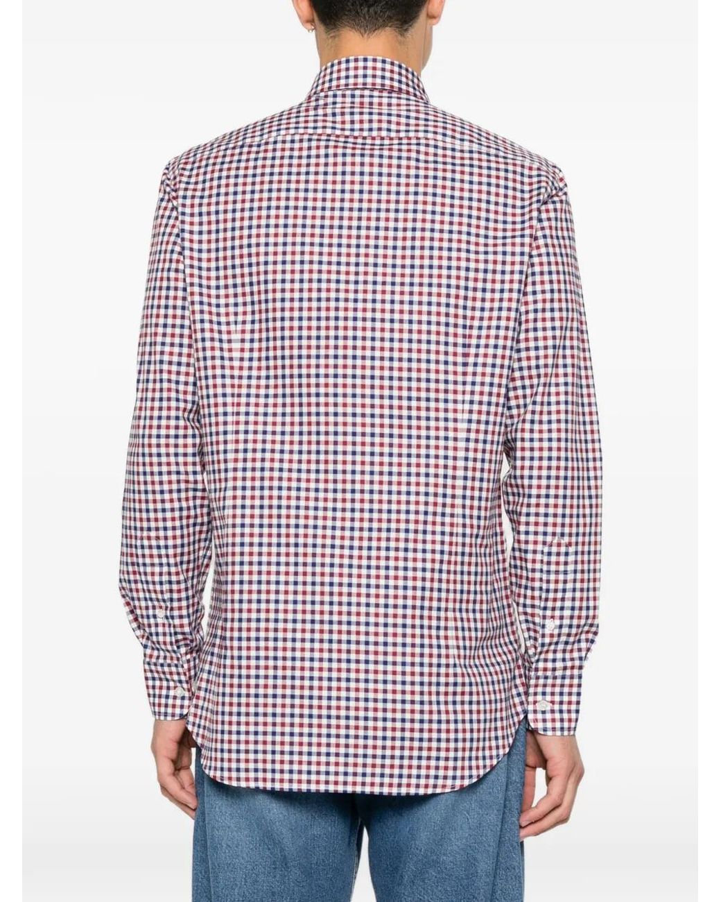 Etro Purple Gingham-Check Embroidered-Logo Shirt for men