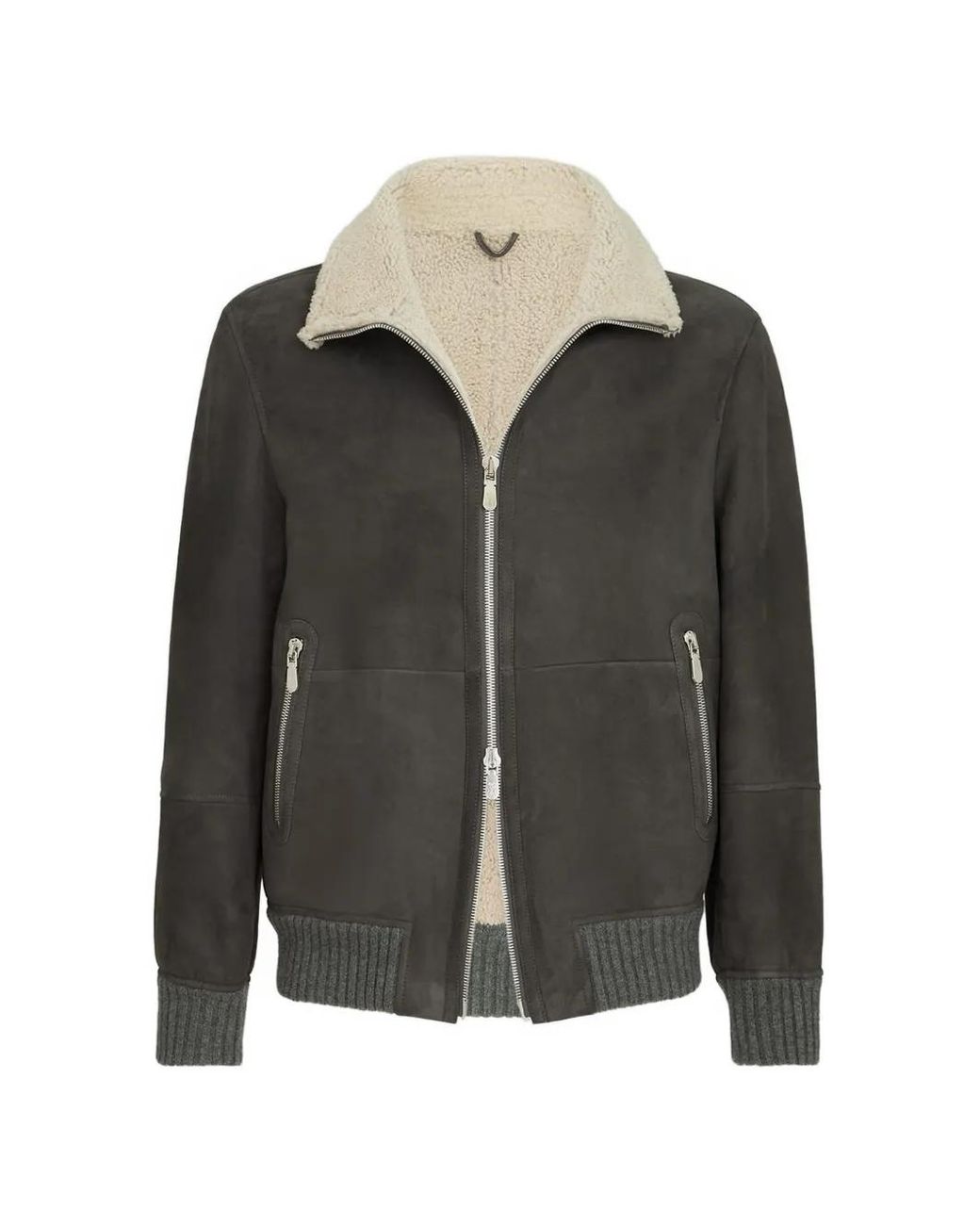 Brunello Cucinelli Gray Shearling Leather Jacket for men