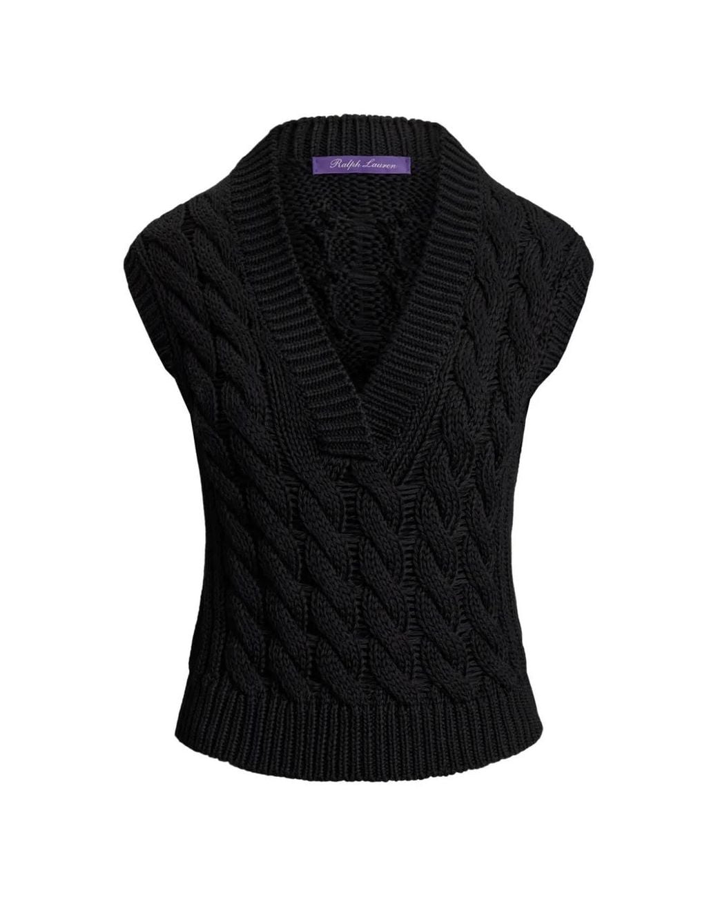 Ralph Lauren Black V-Neck Cable-Knit Top