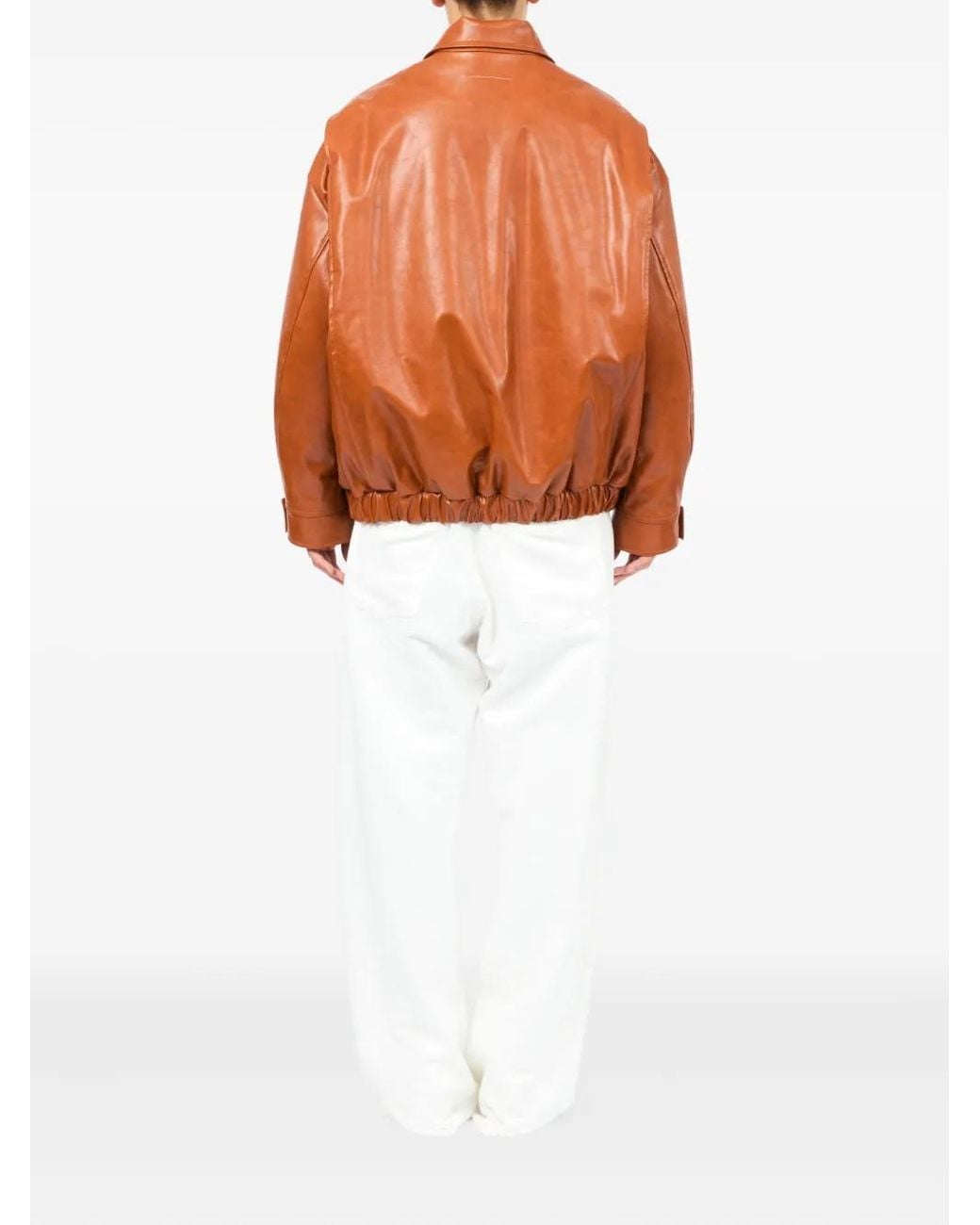 MM6 by Maison Margiela Orange Veste En Cuir À Fermeture Zippée