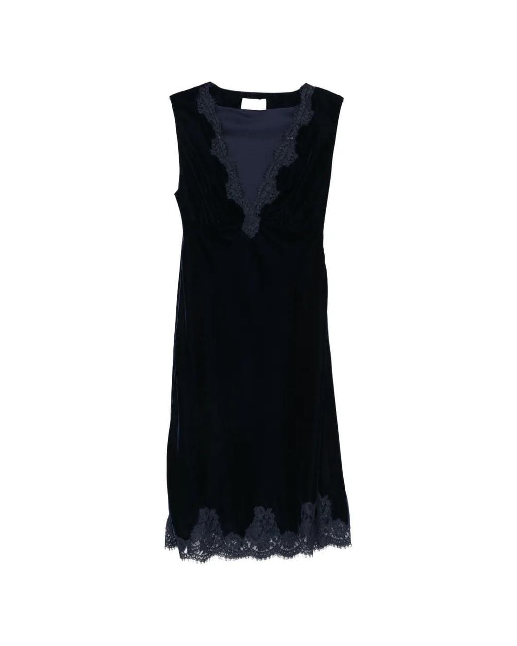 ERMANNO FIRENZE Blue Robe Mi-Longue À Bords En Dentelle