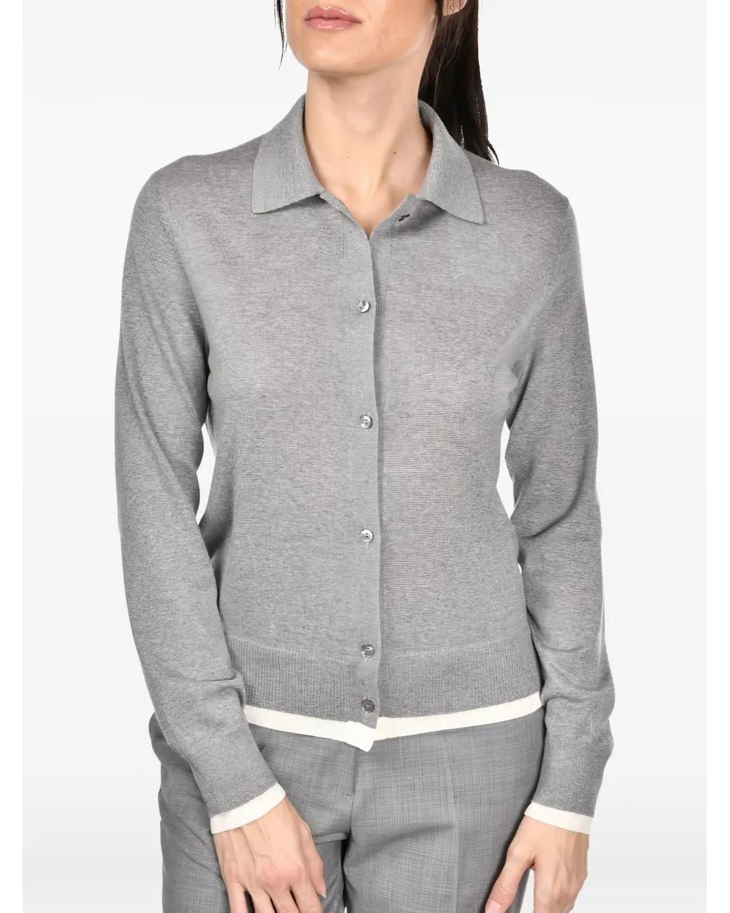 Gran Sasso Gray Button-Up Polo-Collar Cardigan