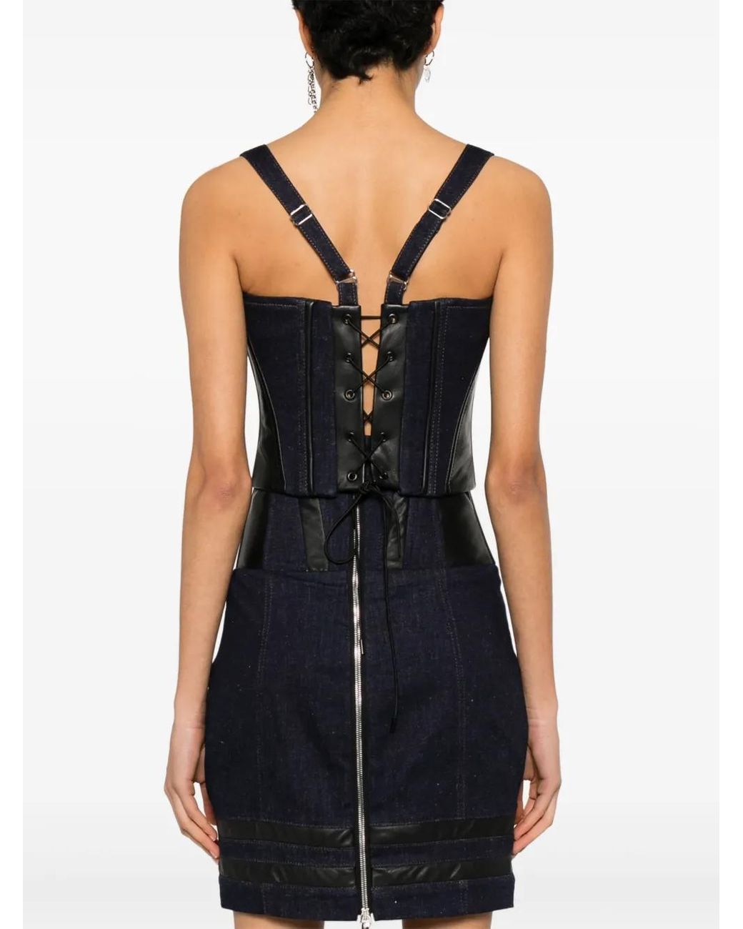 MITILIANE COUTURE Black Denim-Insert Corset Top