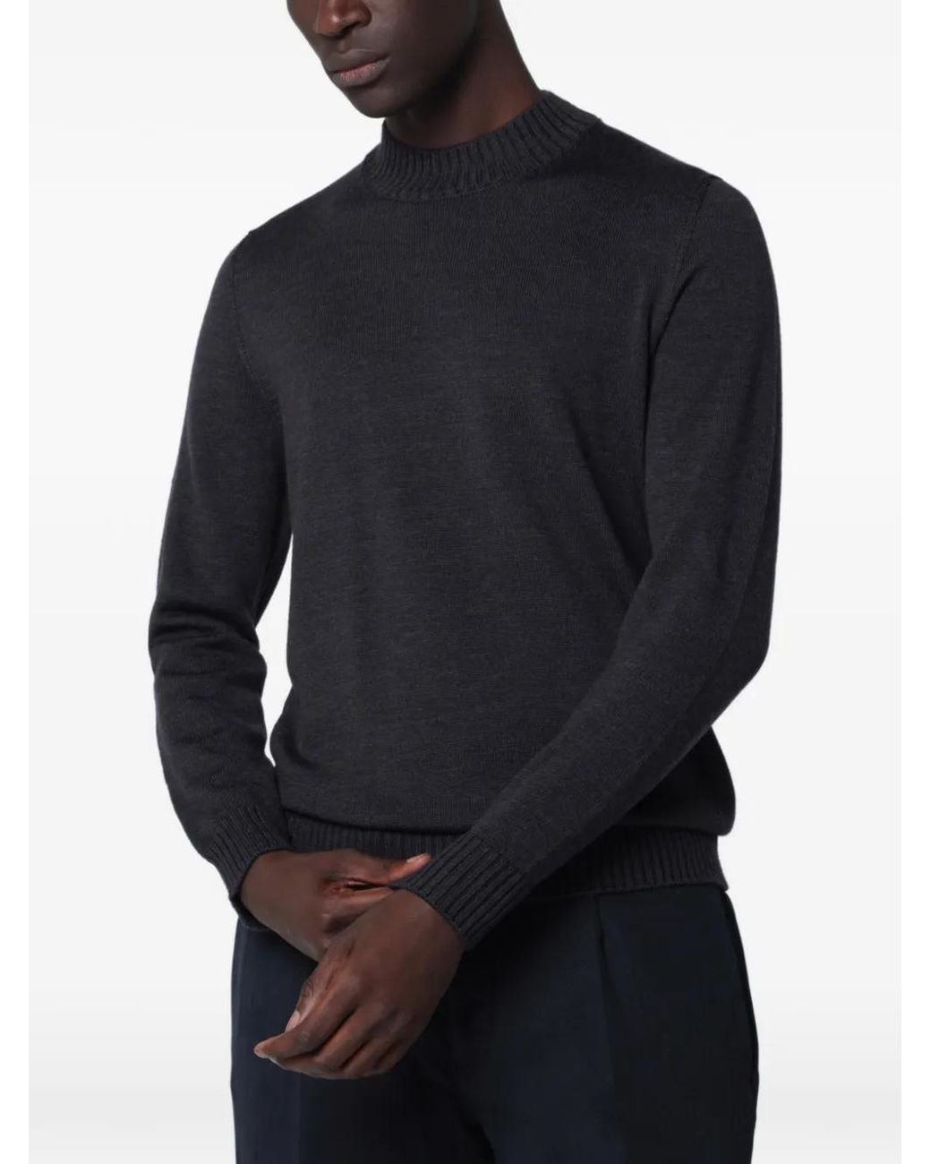 Drumohr Blue Mock-Neck Fine-Knit Sweater for men