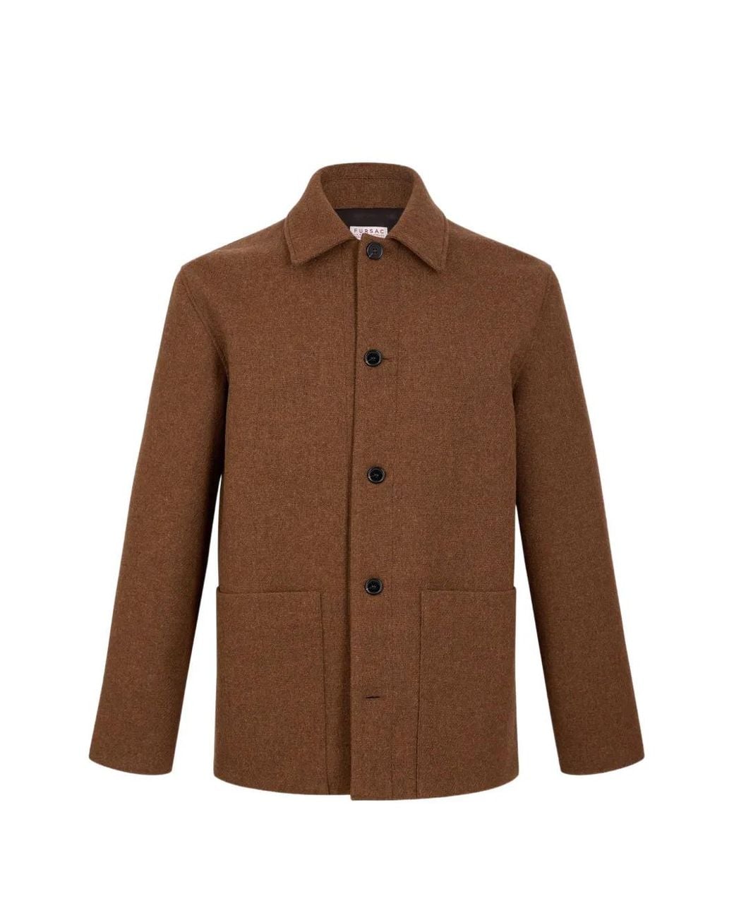 Fursac Brown Classic-Collar Patch-Pocket Coat for men