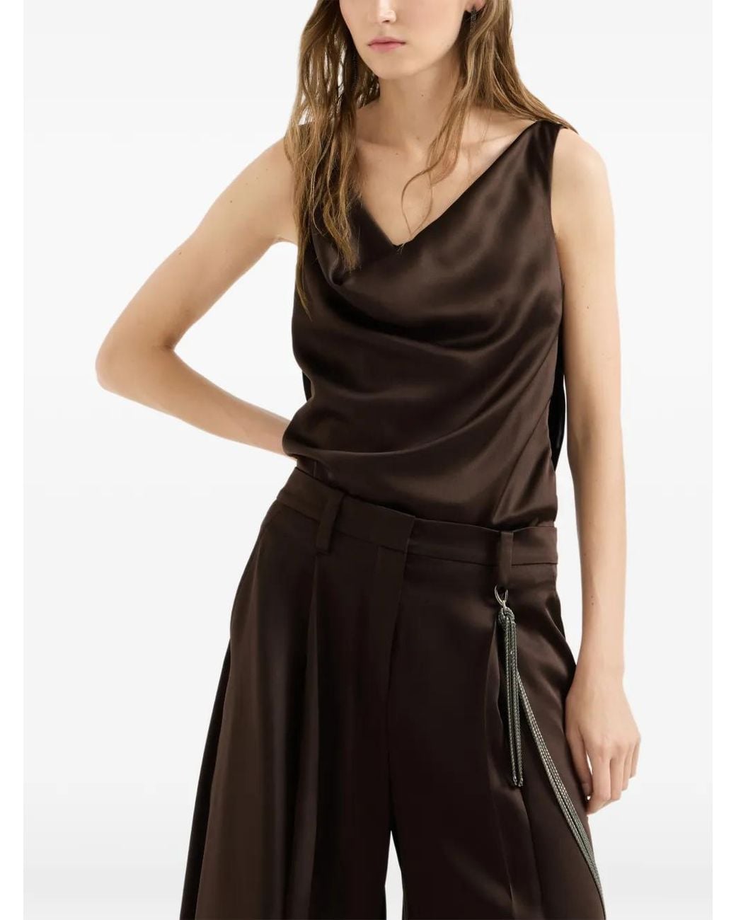 Brunello Cucinelli Brown Silk Satin Top
