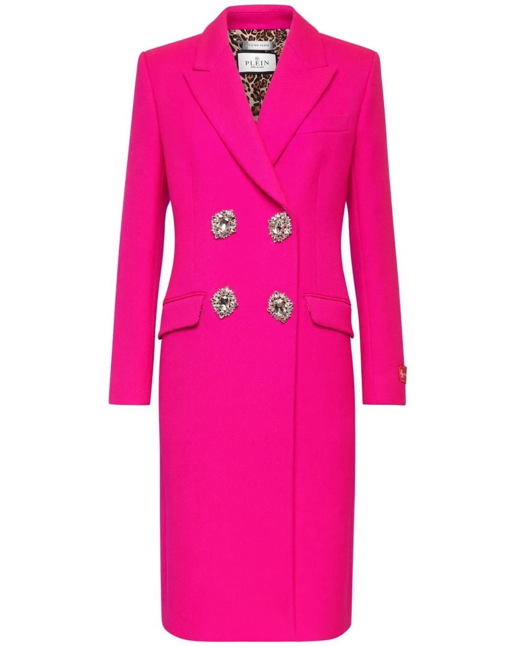 Philipp Plein Pink Crystal-Embellished Wool Coat