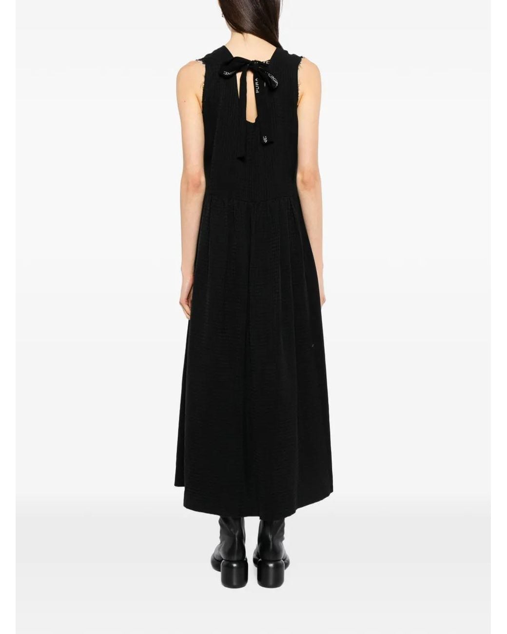 A Tentative Atelier Black Kimono Gathered Dart Dress