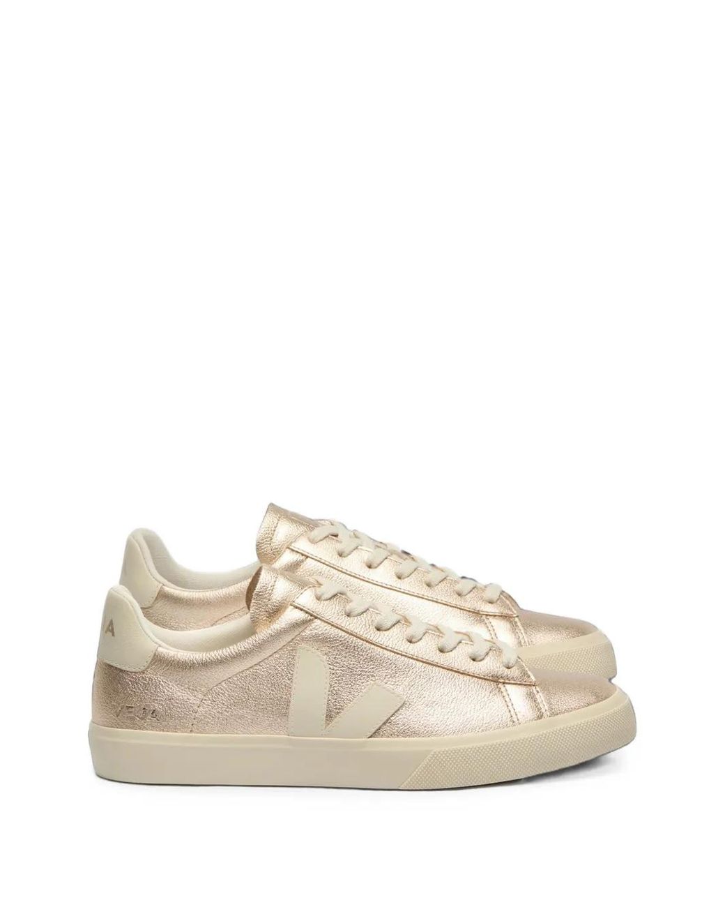 Veja White Campo Pierre Metallic Calf Leather Sneakers