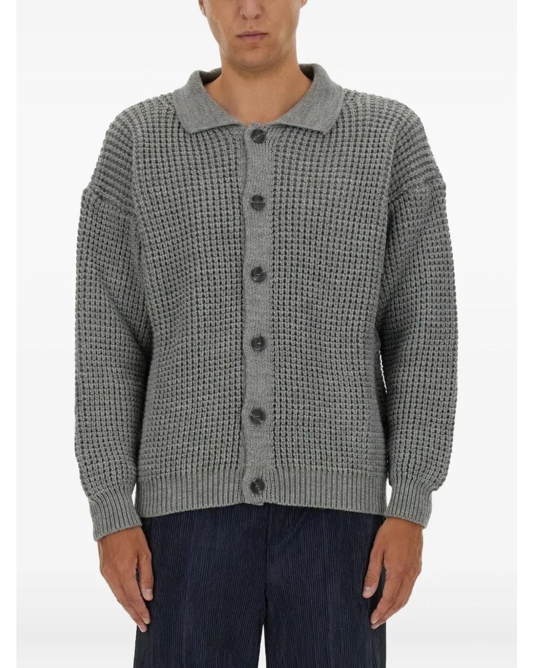 FAMILY FIRST Gray Buttoned Waffle Cardigan for men