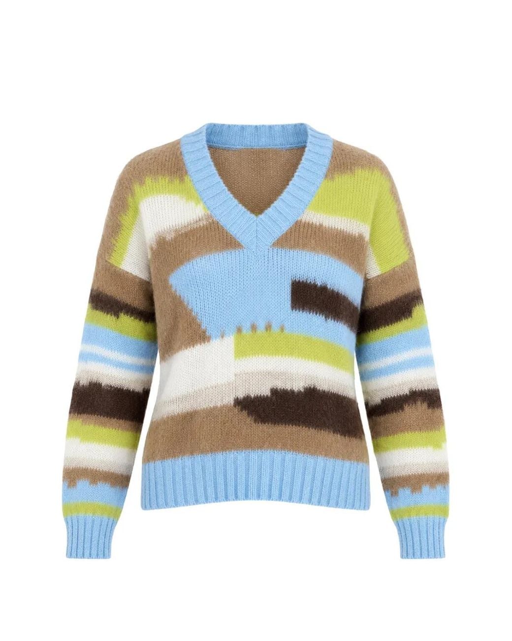 Kocca Blue Abstract-Pattern V-Neck Sweater