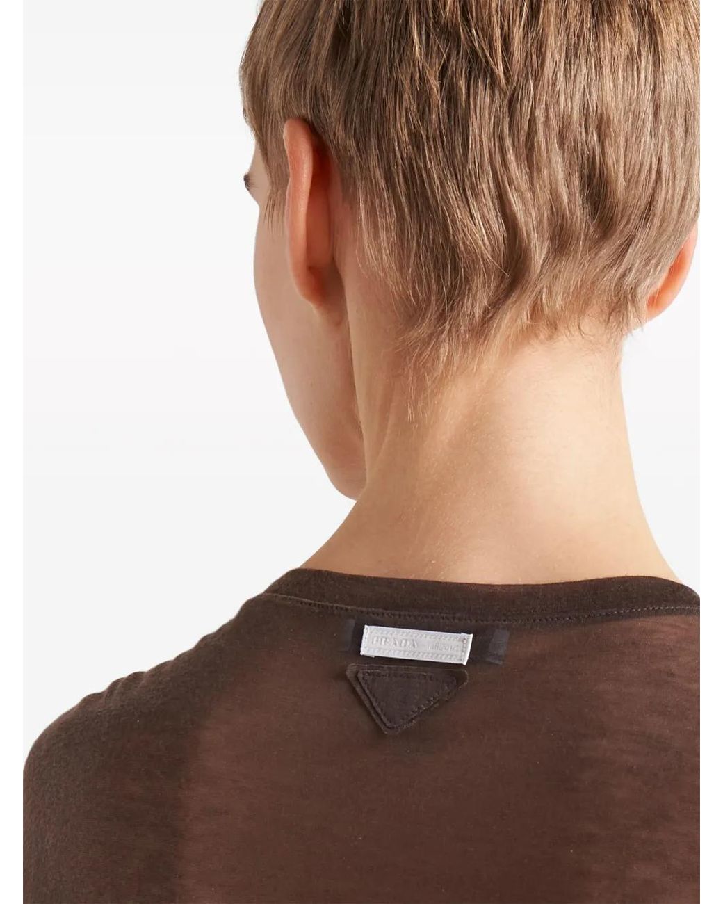 Prada Brown Semi-Sheer Chambray T-Shirt