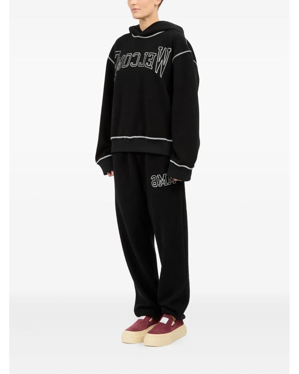 MM6 by Maison Margiela Black Logo-Embroidered Hoodie