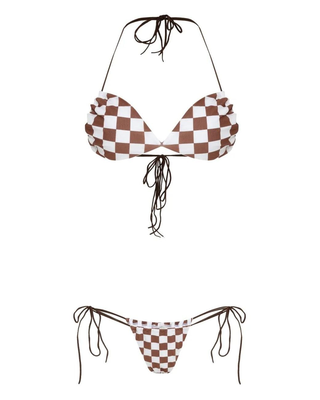 Amir Slama White Check-Print Triangle Bikini Set