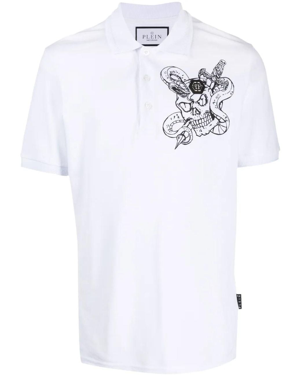 Philipp Plein White Snake Cotton Polo Shirt for men