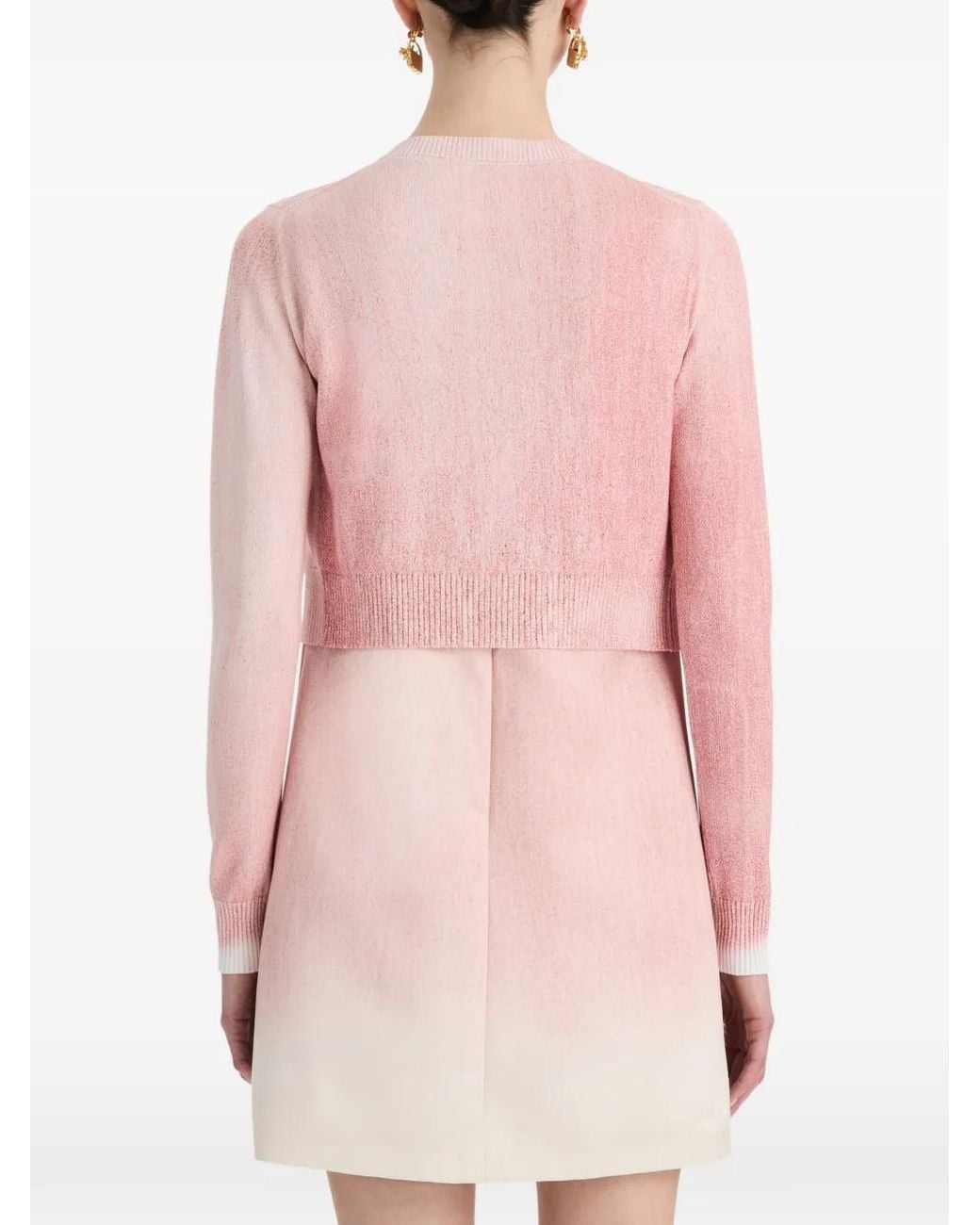 Oscar de la Renta Pink Tie-Neck Cropped Cardigan