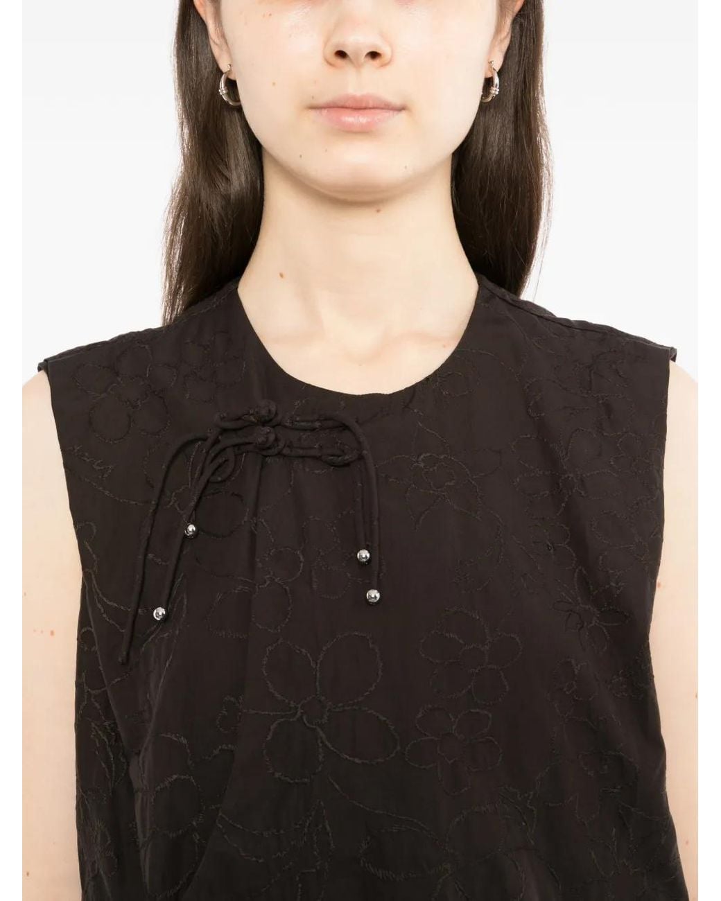 JNBY Black Floral-Embroidered Drawstring Dress