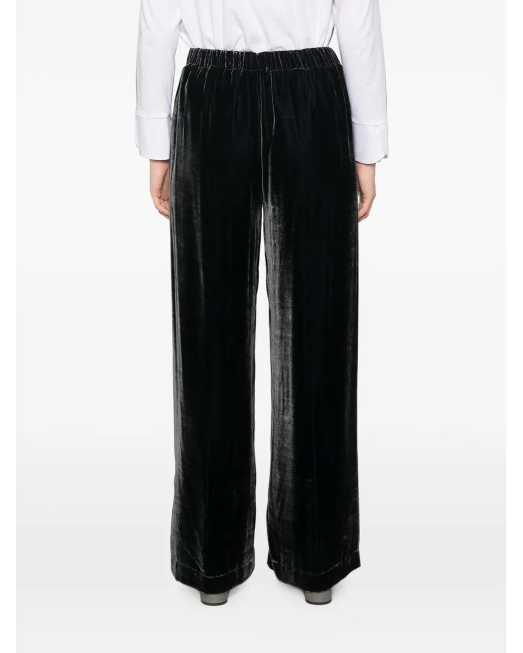 Whyci Black Pantalon À Taille Élastiquée En Velours