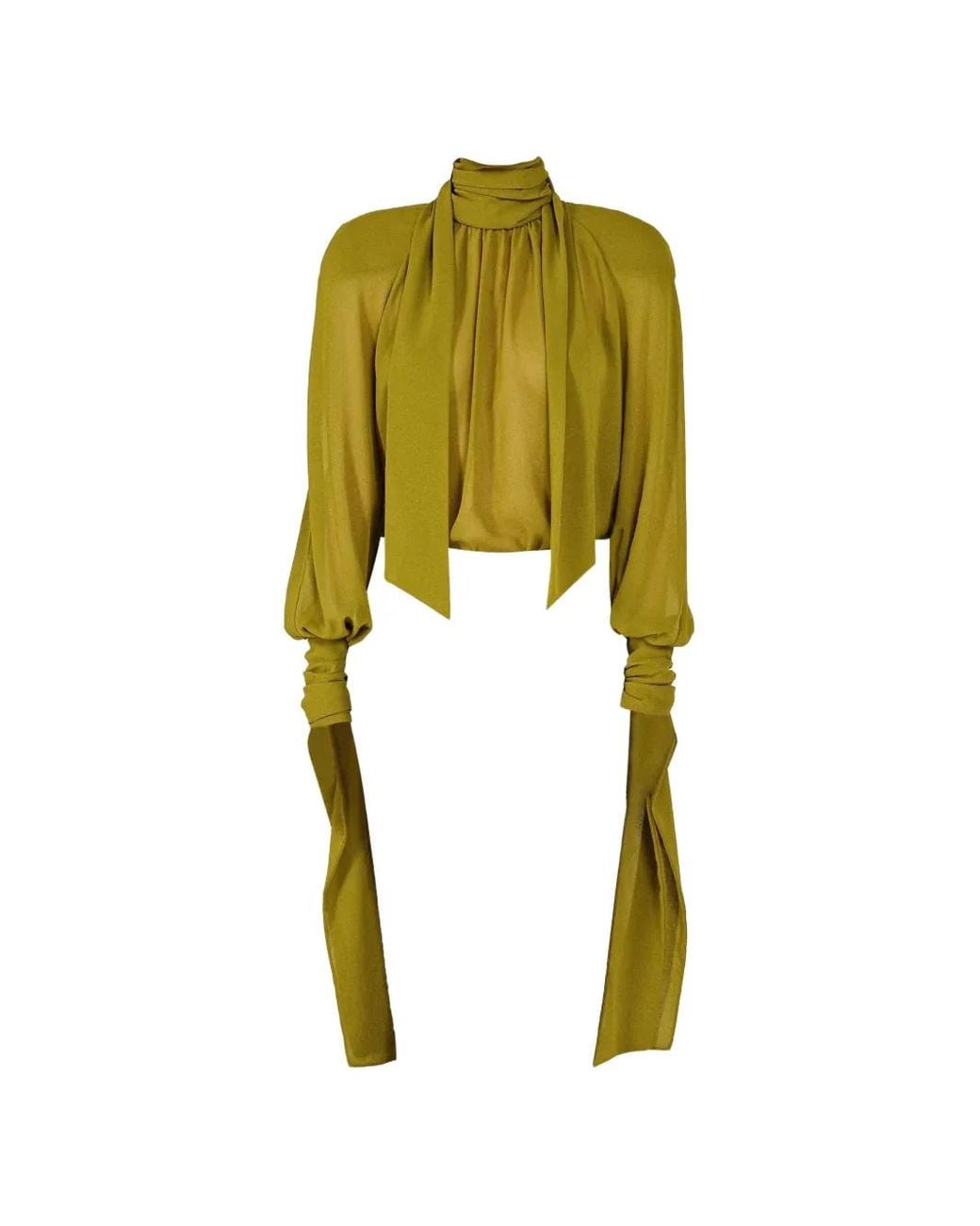 ROWEN ROSE Yellow Bow-Neck Draped Blouse