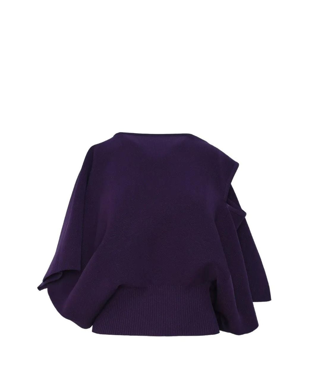 CFCL Purple Pottery Crease Off-Shoulder Ribbed-Hem Blouse