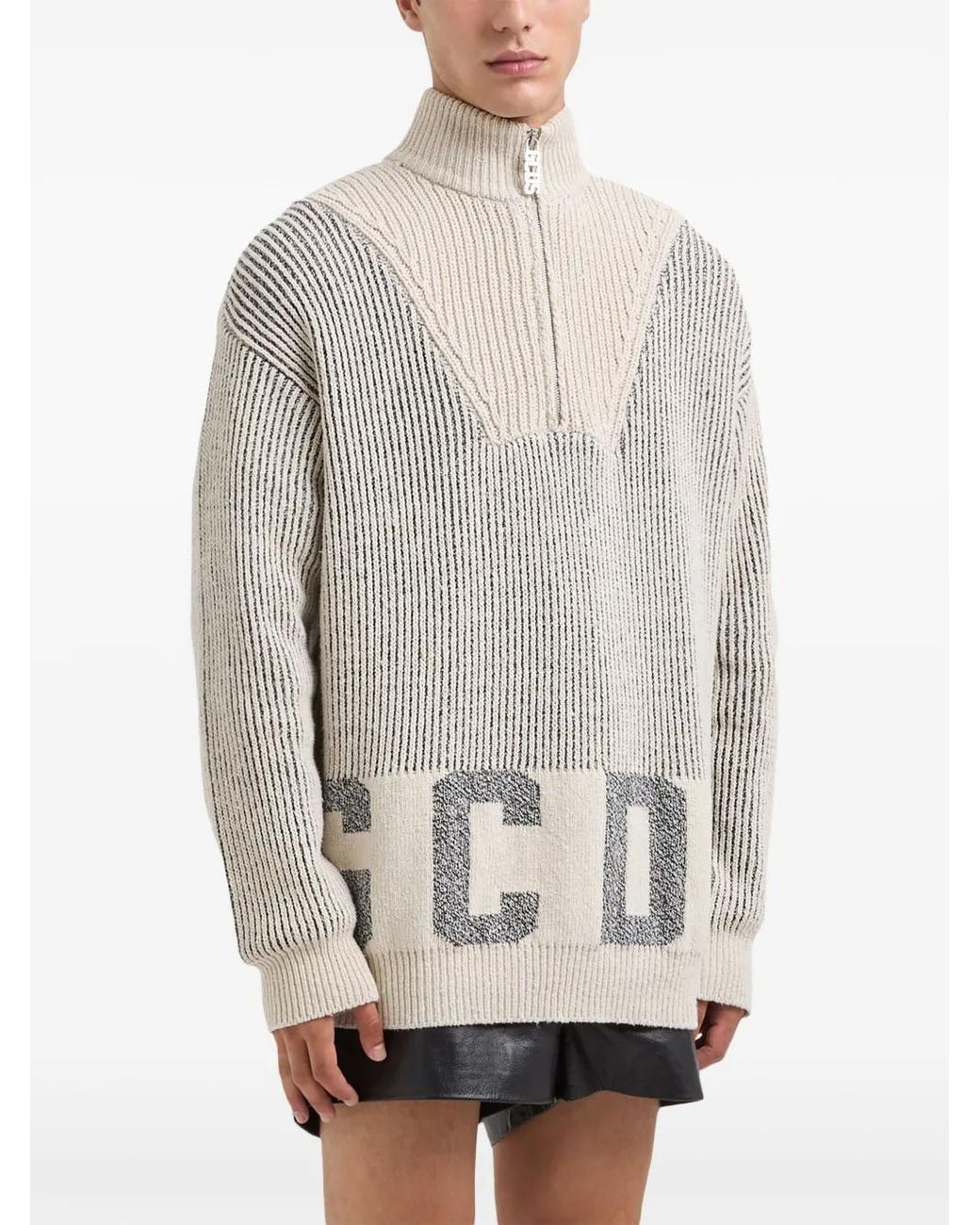 Gcds White Half Zip Sweater