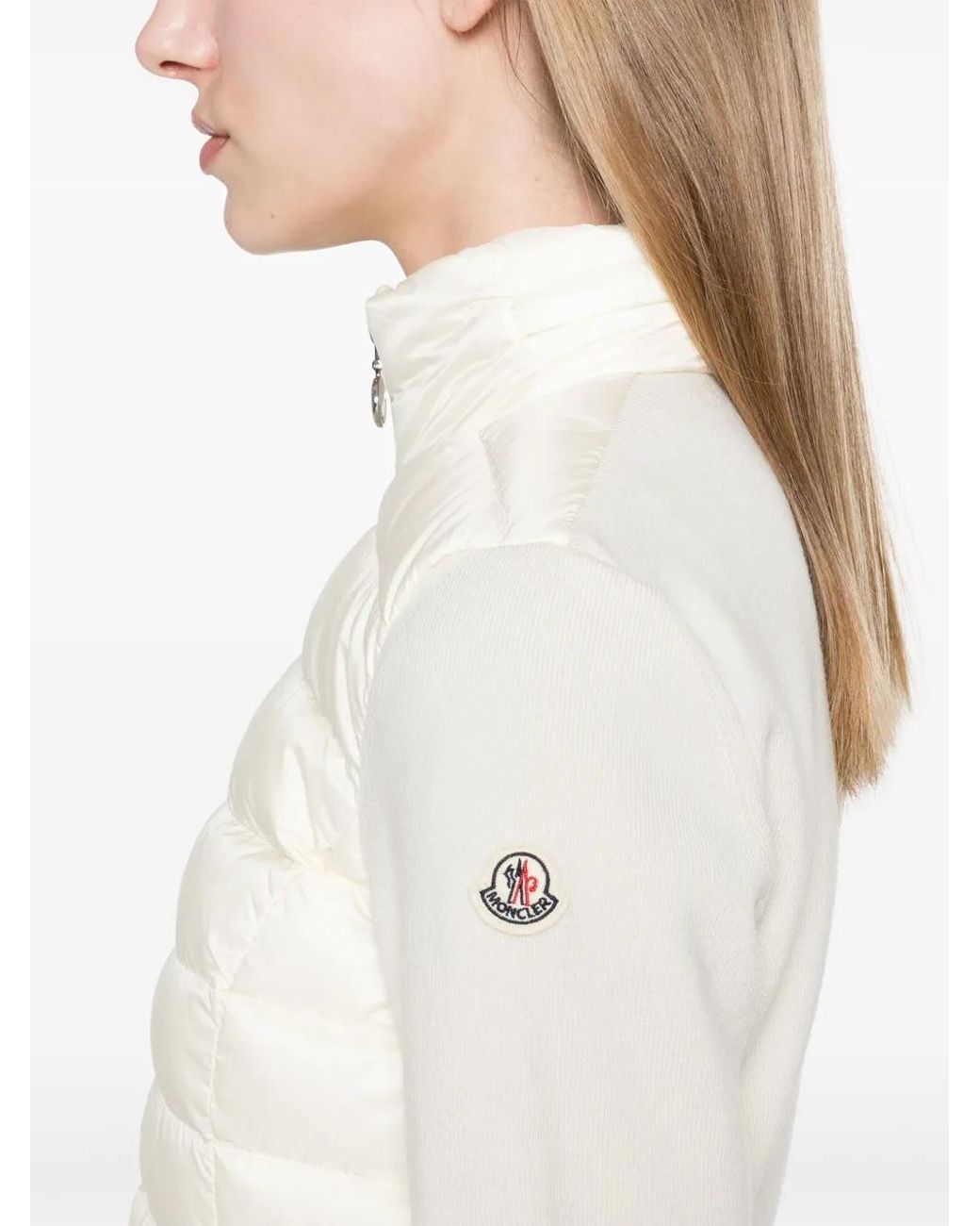 Moncler White Gefütterte Jacke Mit Logo-Patch