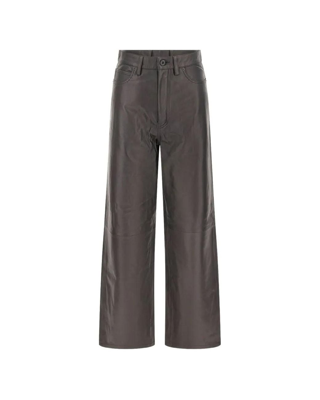 Pence Gray Leather Wide-Leg Trousers