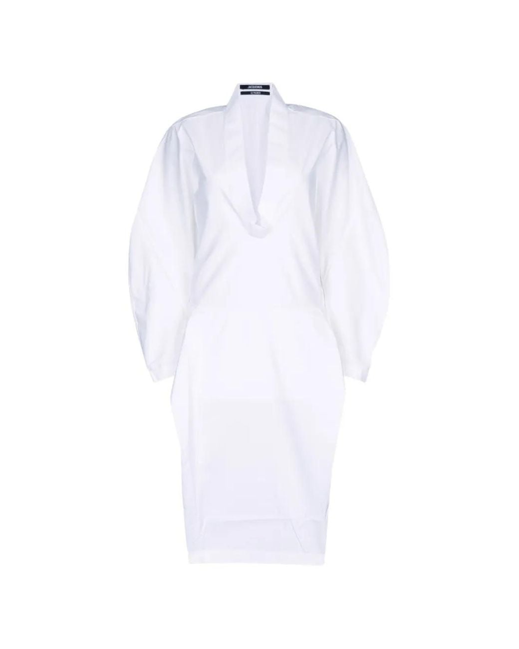 Jacquemus White Structured Puffed Sleeve V-Neck Dress