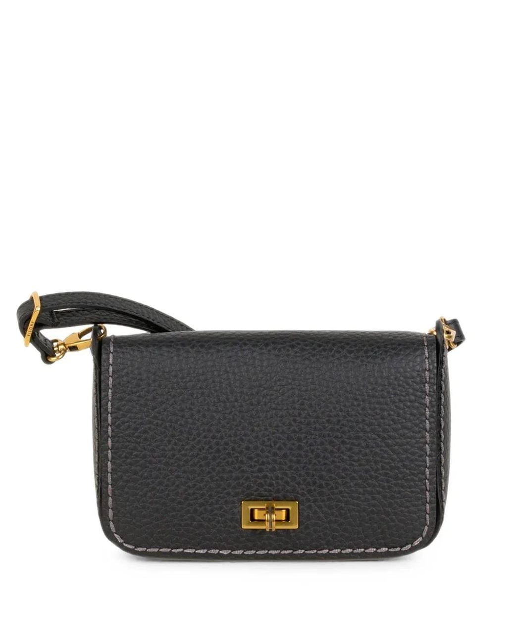 VISONA Black Contrast-Stitch Pebbled Shoulder Bag