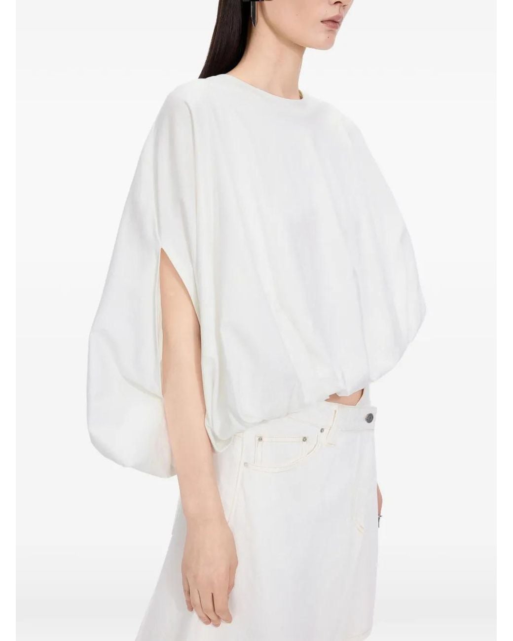 JNBY White Puffball-Hem Top