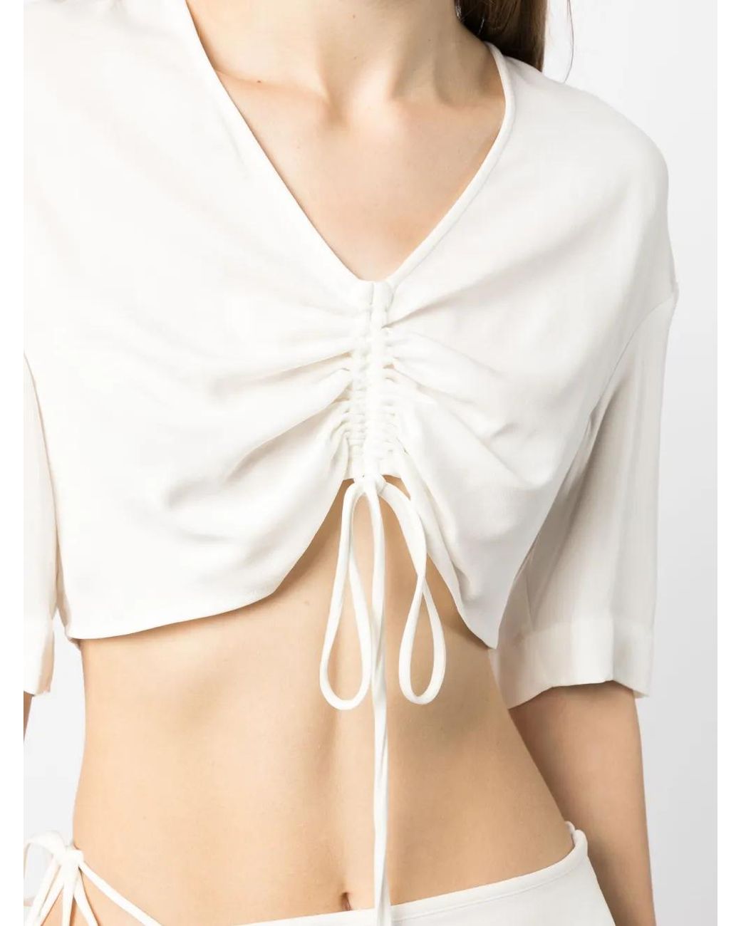 Christopher Esber White Drawstring Crop Top