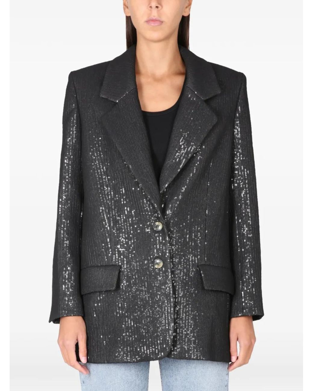 The Mannei Black Sequin-Embellished Single-Breasted Coat
