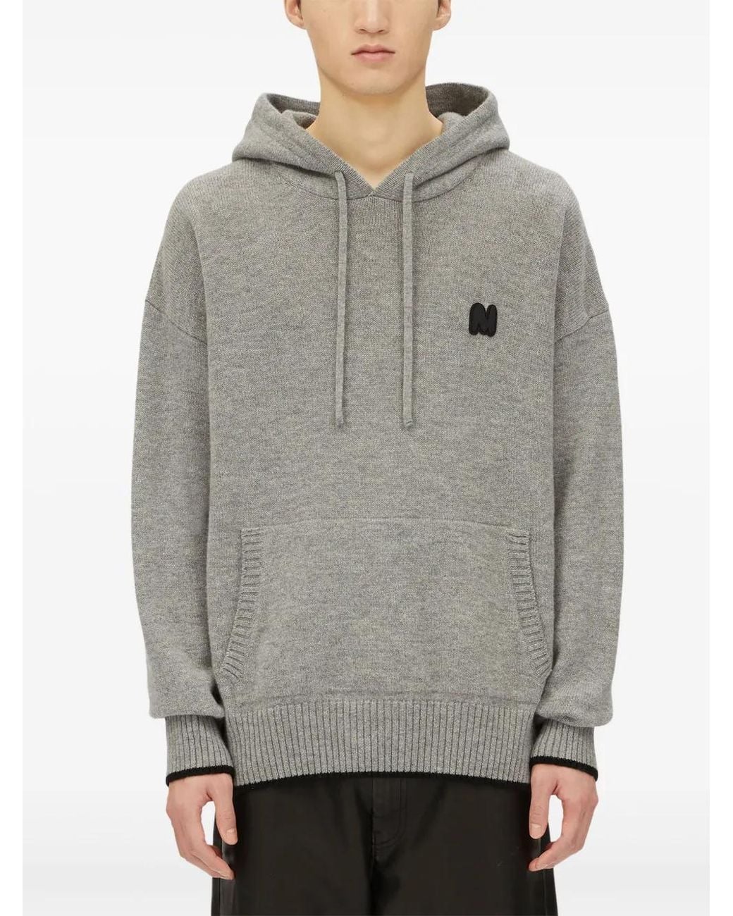MSGM Gray Logo-Embroidered Hoodie for men