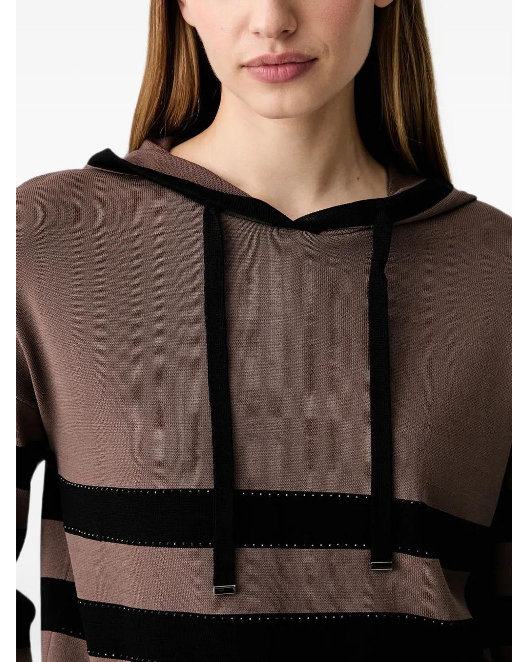 Joseph Ribkoff Black Rhinestone-Embellished Striped Hoodie